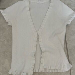 White Ruffled Short Sleeve Top